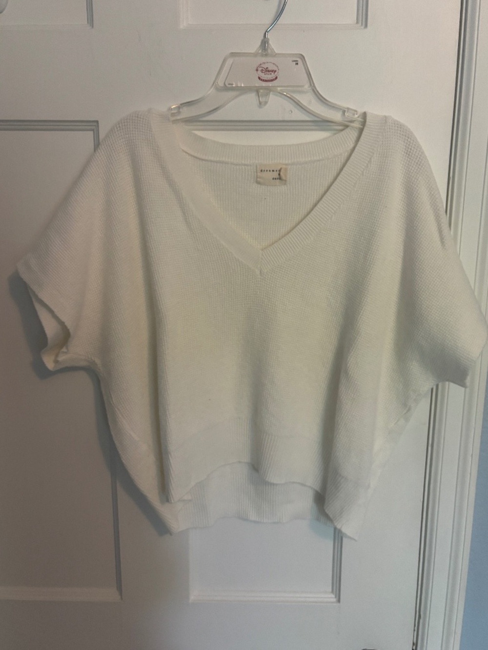 Cropped V-Neck White Sweater Shirt by Dreamers by Debut